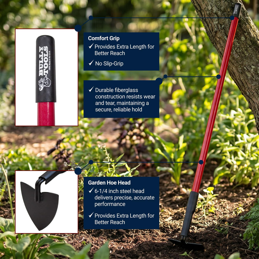 BULLY TOOLS Warren Hoe Professional 12-Gauge 6.25-Inch Garden Hoe Tool with Fiberglass Handle, Commercial Strength, Gardening Tools, 100% Made in The USA