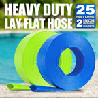 Jin&Bao 2" x 25 FT Pool Backwash Hose, Heavy Duty Reinforced Lay-Flat Discharge Hose, Burst Resistant Drain Hose with 2 Clamps, for Pool Filter & Sump Pump-Blue