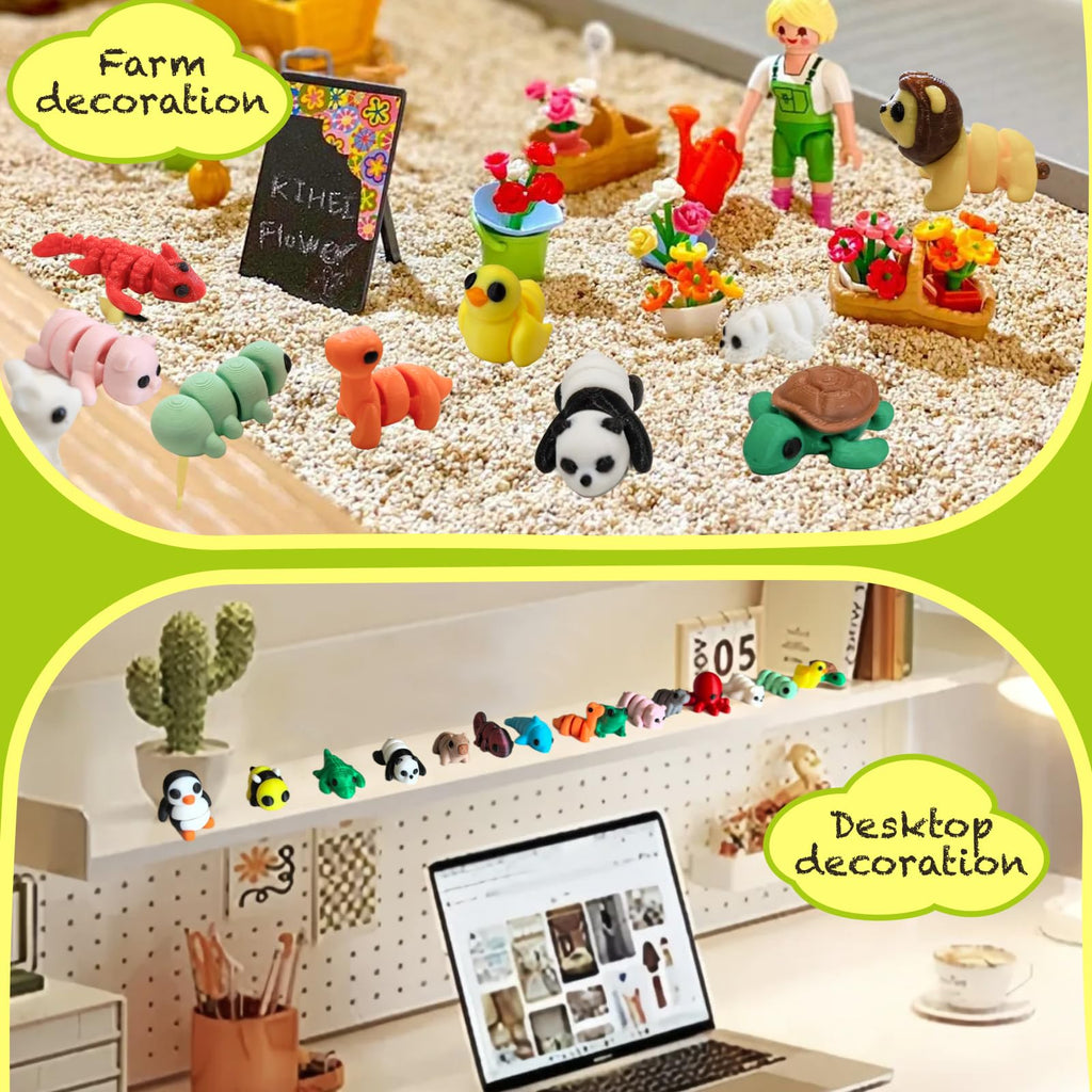 YonaaClin 25pcs Mini Animals Figures,3D Printed Animals and Flexible Joints Fidget Toys, Small Animal Figurines Fit Fidget Toy Set,Pocket Pets,Birthday fillers, Teen Reward Gifts(25PC)