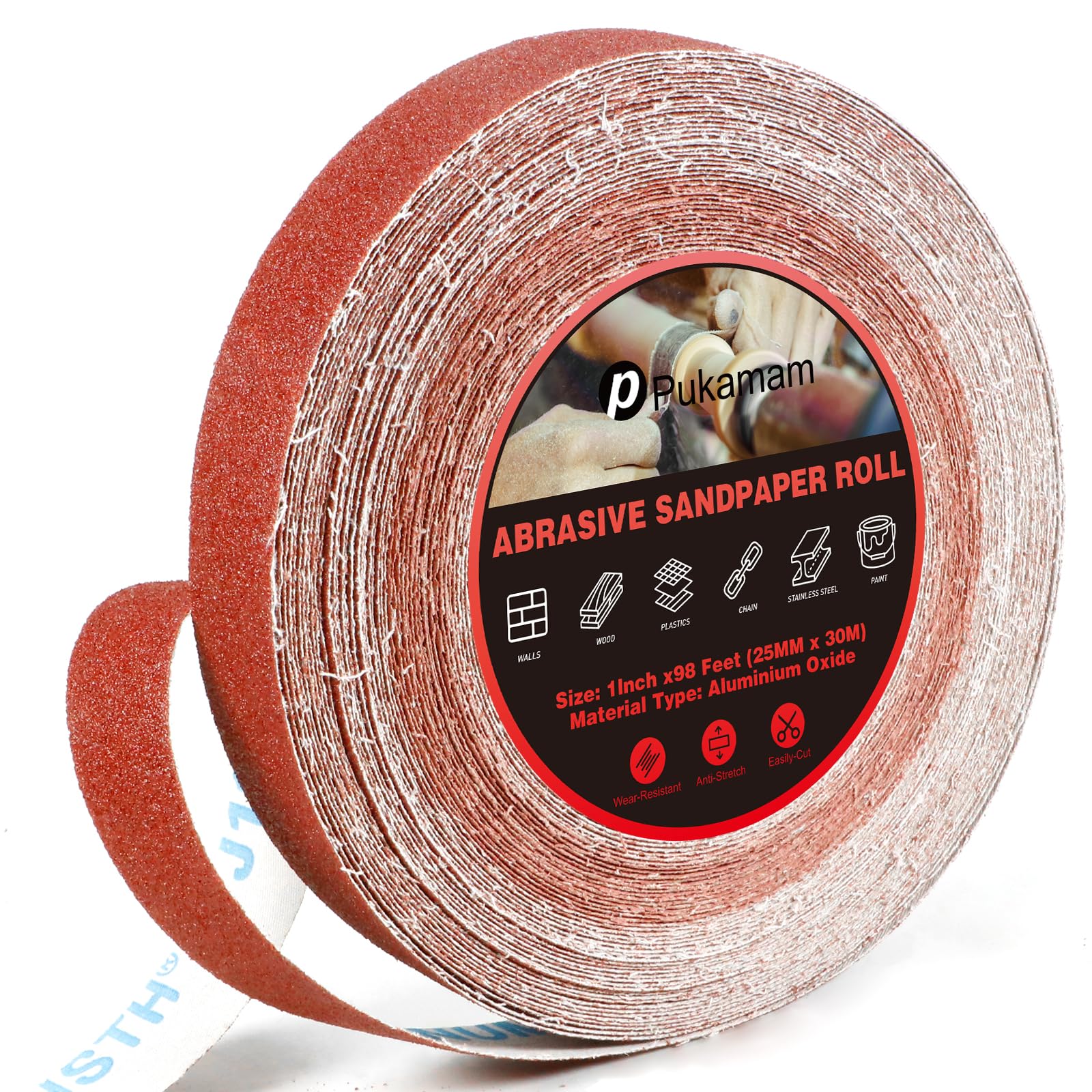 Emery Cloth Roll 80 Grit 1" x 98' for Metal & Wood
