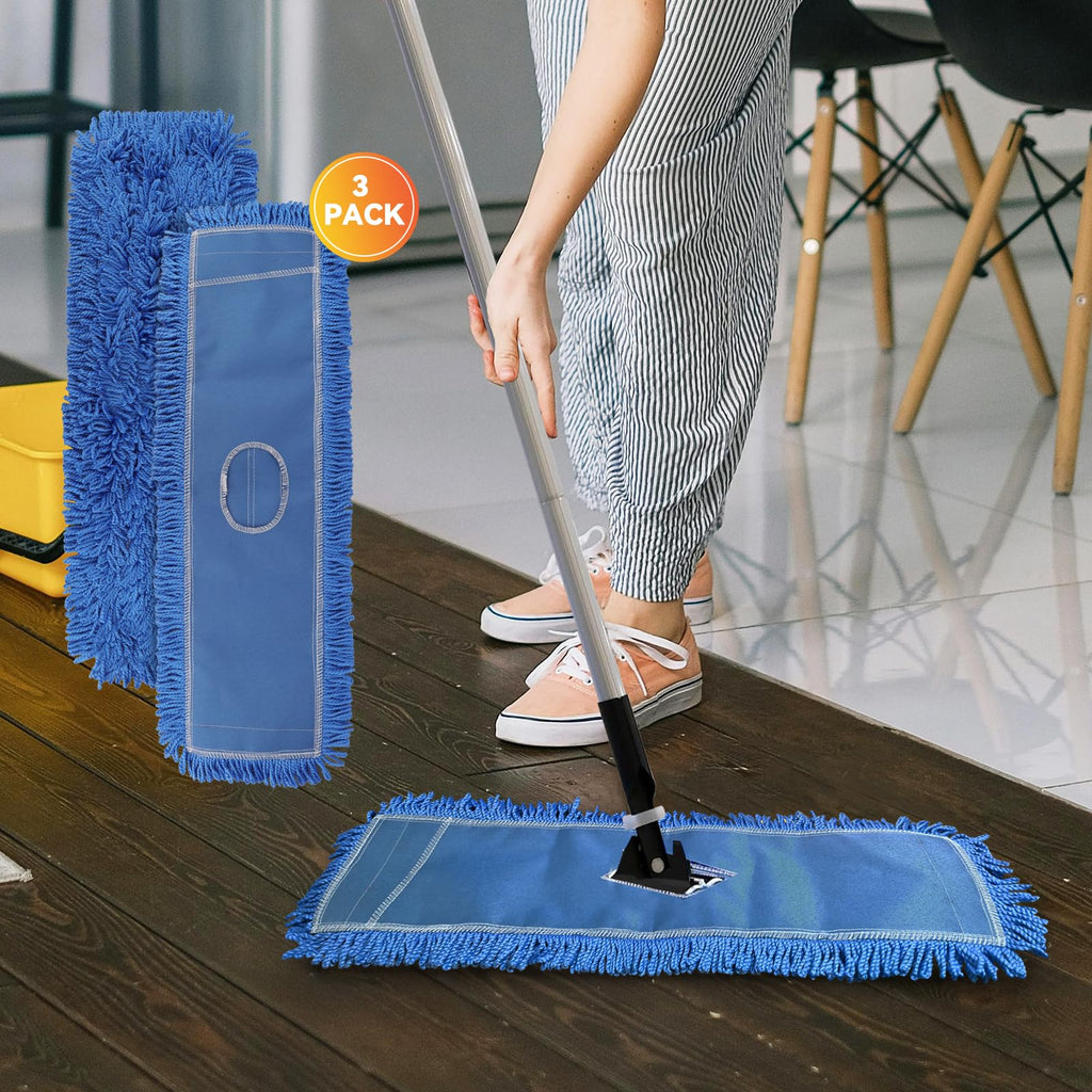 36 Inch Dust Mop Head: Replacement Medium Washable Commercial Mop Head Sweeper and Janitorial Replacement Blue (Blue - 36 Inch, 3 Pack)