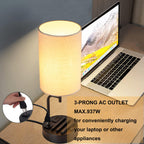 Dreamholder Table Lamp with 3 USB Charging Ports, Modern Desk Lamp with AC Outlet and Phone Stands, Perfect Bedside Lamp for Bedroom, Living Room, Office (Pack of 2), Cream