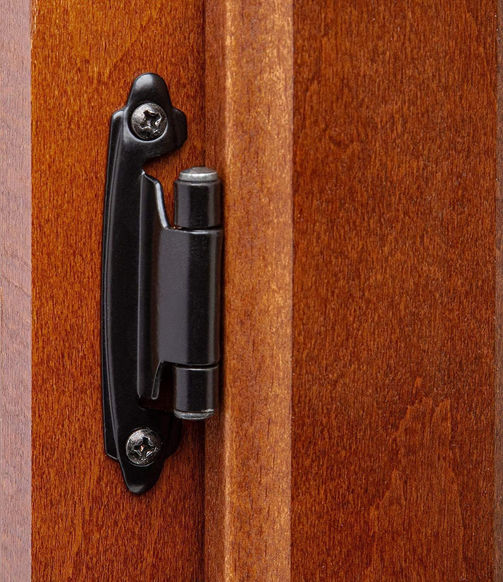 Decobasics 1/2" Overlay Matte Black Cabinet Hinges 50 Pack (25 Pair) Self Closing Bath & Kitchen Cabinet Hinges Black Flush Mount w/Door Bumpers & Upgraded Screws
