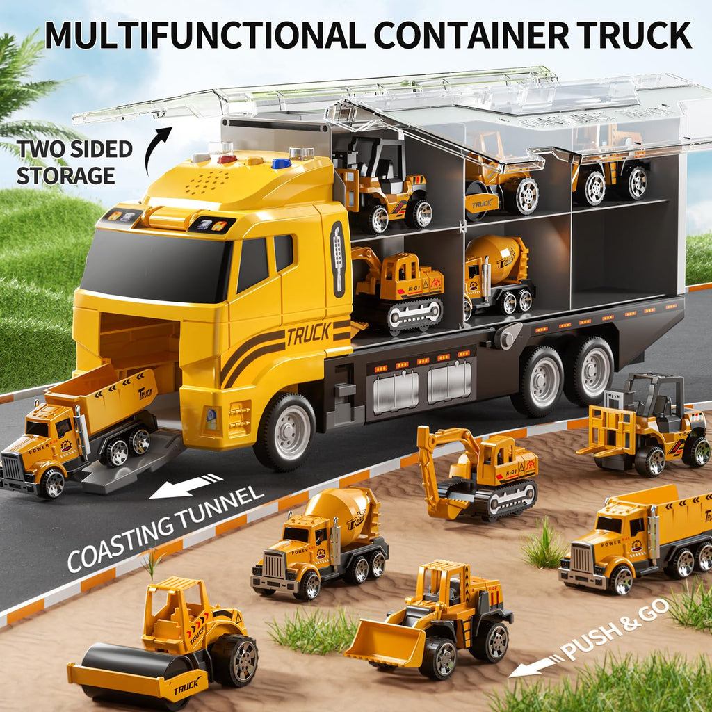 NIPLOOOW Kids Boys Construction Truck Vehicle Toy Set with Play Mat and Die-Cast Toy Car, Transport Carrier Truck for Kids 3-5, Birthday Gifts Toys for 3-8 Year Old Boys
