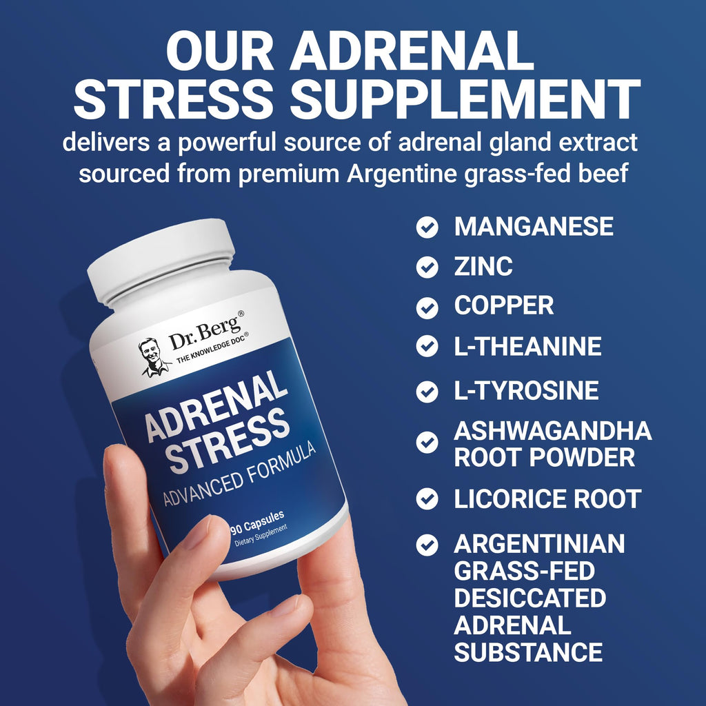 Dr. Berg’s Adrenal Stress Advanced Formula - Adrenal Support Supplements for Stress, Mood and Energy Support - Adrenal Supplements - Cortisol Manager with Ashwagandha - 90 Capsules