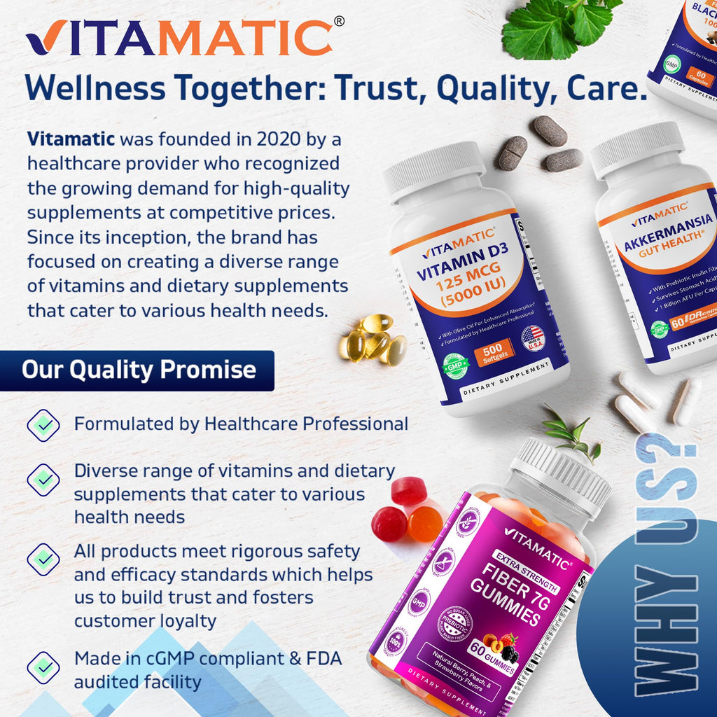 Vitamatic GABA (Gamma Aminobutyric Acid) 750mg, 240 Vegetable Capsules, 240 Servings - Non-GMO, Gluten Free