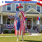 Cozypower 4 Pcs 4th of July 12 ft Skeleton Cloth Accessories, USA Flag Pattern Giant Skeleton Costume with Patriotic Hat, Cloak, Shorts and Bow Tie for Garden Lawn Decor 250th Anniversary Celebration