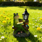 SAMPU Craft Reading Frog Solar Garden Statue with Lantern Light