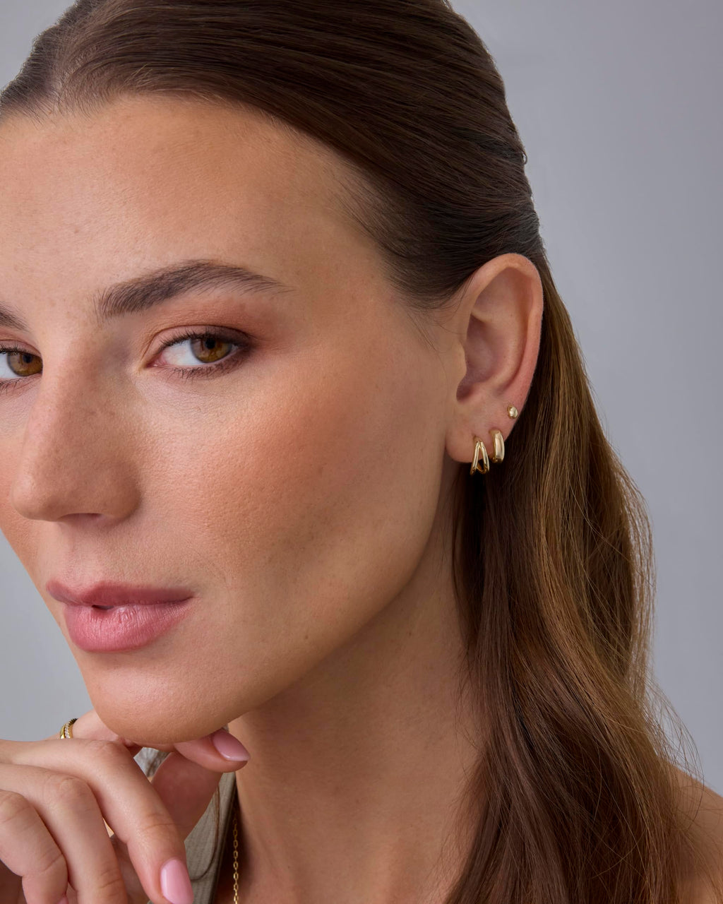 PAVOI Double Statement Huggie Earring Set, 925 Silver, Yellow Gold