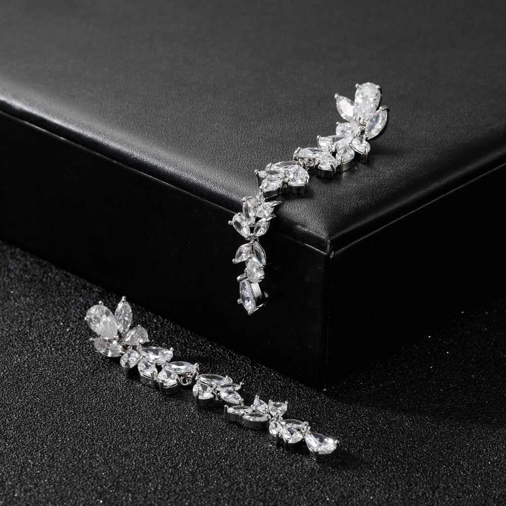 SWEETV Cubic Zirconia Bridal Earrings for Women Brides, Silver Crystal Chandelier Wedding Drop Earrings for Prom or Pageant