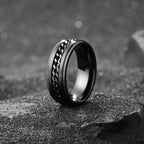 King Will Stainless Steel Fidget Ring 8mm Step Black Chain Spin Size 10