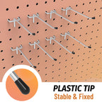 HUHOLE 50-Pack Silver Pegboard Hooks 6 Inch, Heavy Duty Matte Finish Metal Peg Board Hangers, Fits 1/8" & 1/4" Boards, Rust-Resistant Organizer for Garage, Shop, Workbench & Retail Display