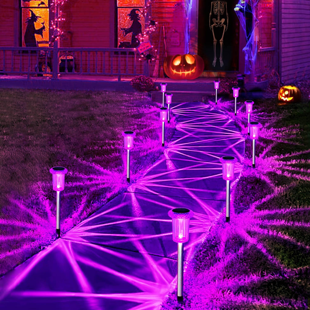 Gorrzai Halloween Solar Lights Outdoor 10 Pack LED Purple Pathway Lights