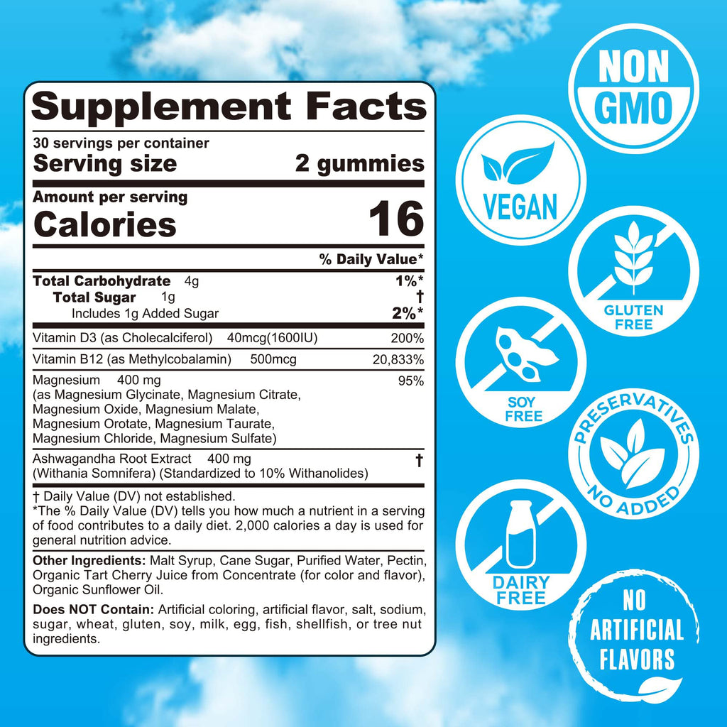 Magnesium Complex Gummies 400mg | as 8 Forms of Magnesium Glycinate, Malate, Citrate, Taurate, Oxide & More | w/Ashwagandha Extract, D3 & B12 Supports for Calm, Zzz, Mood, Muscle Cramp - Vegan 120Cts