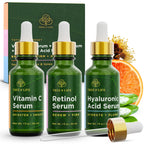 Tree of Life Beauty Facial Skin Care Set, Firming, Hydrating, Dry Face, Dermatologist Tested - Trio Power Kit, Vitamin C, Retinol and Hyaluronic Acid, 3 count of 1 Fl Oz