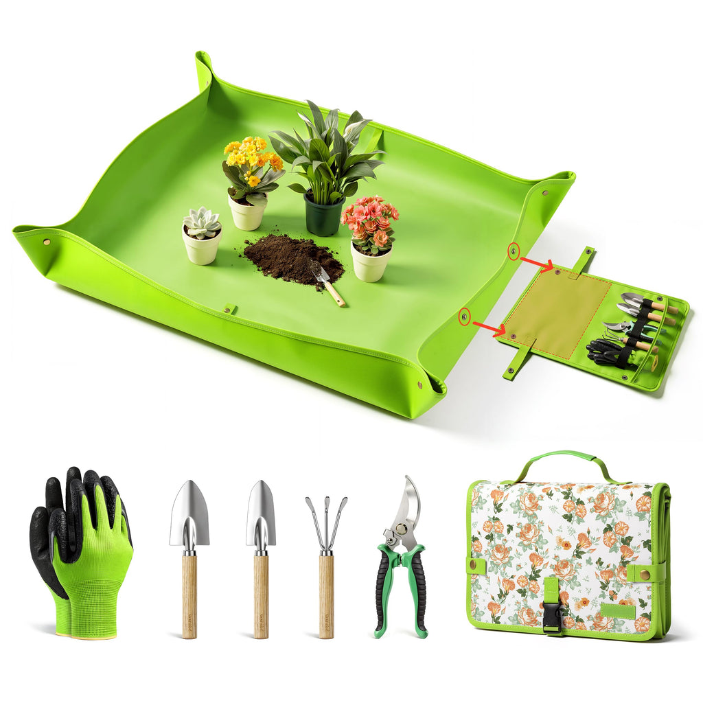 Grenebo 7-Piece Garden Tool Set with Plant Repotting Mat
