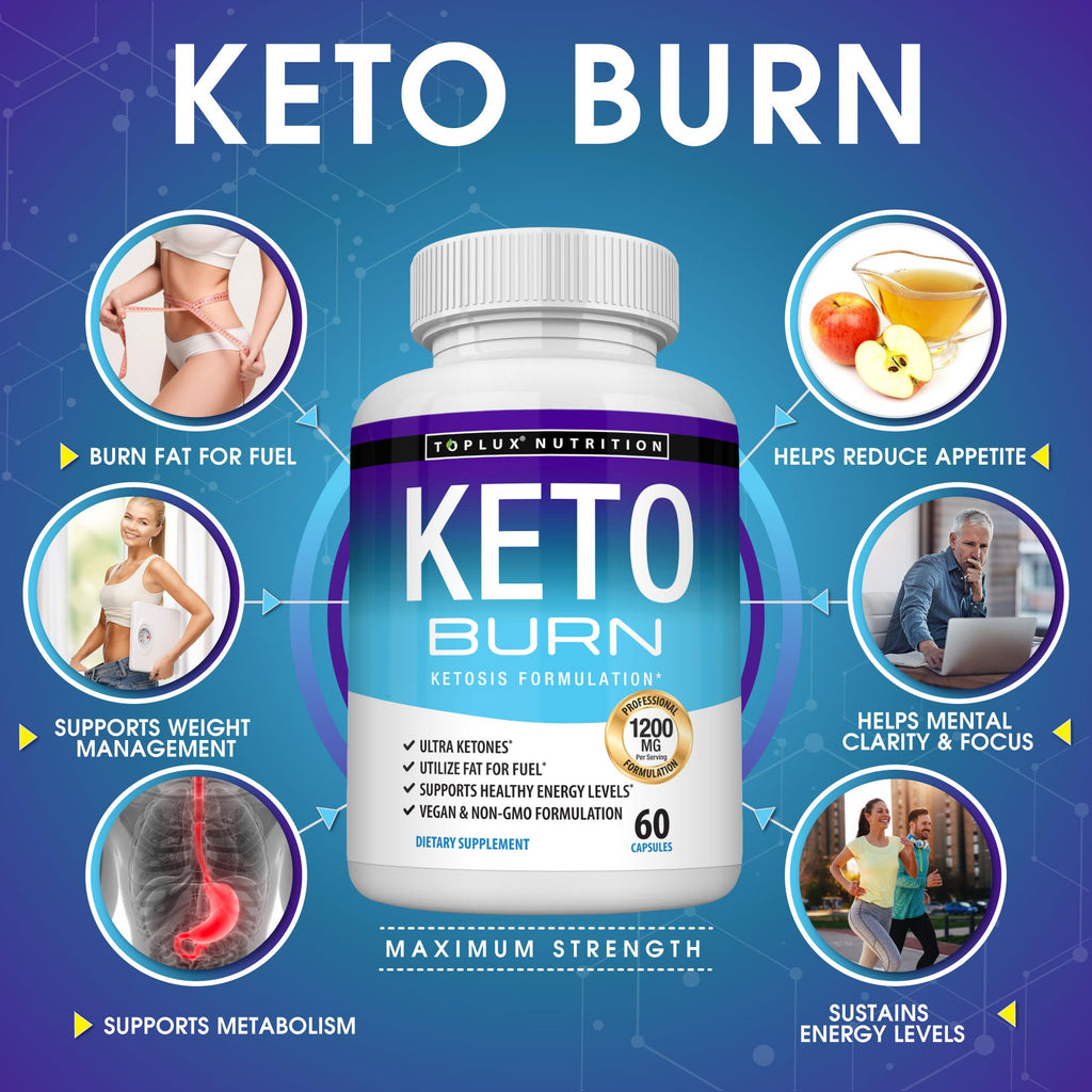Toplux Keto Burn Pills Ketosis Weight Loss - 1200 Mg Ultra Advanced Natural Ketogenic Fat Burner Using Ketone Diet for Men Women 60 Capsules Supplement