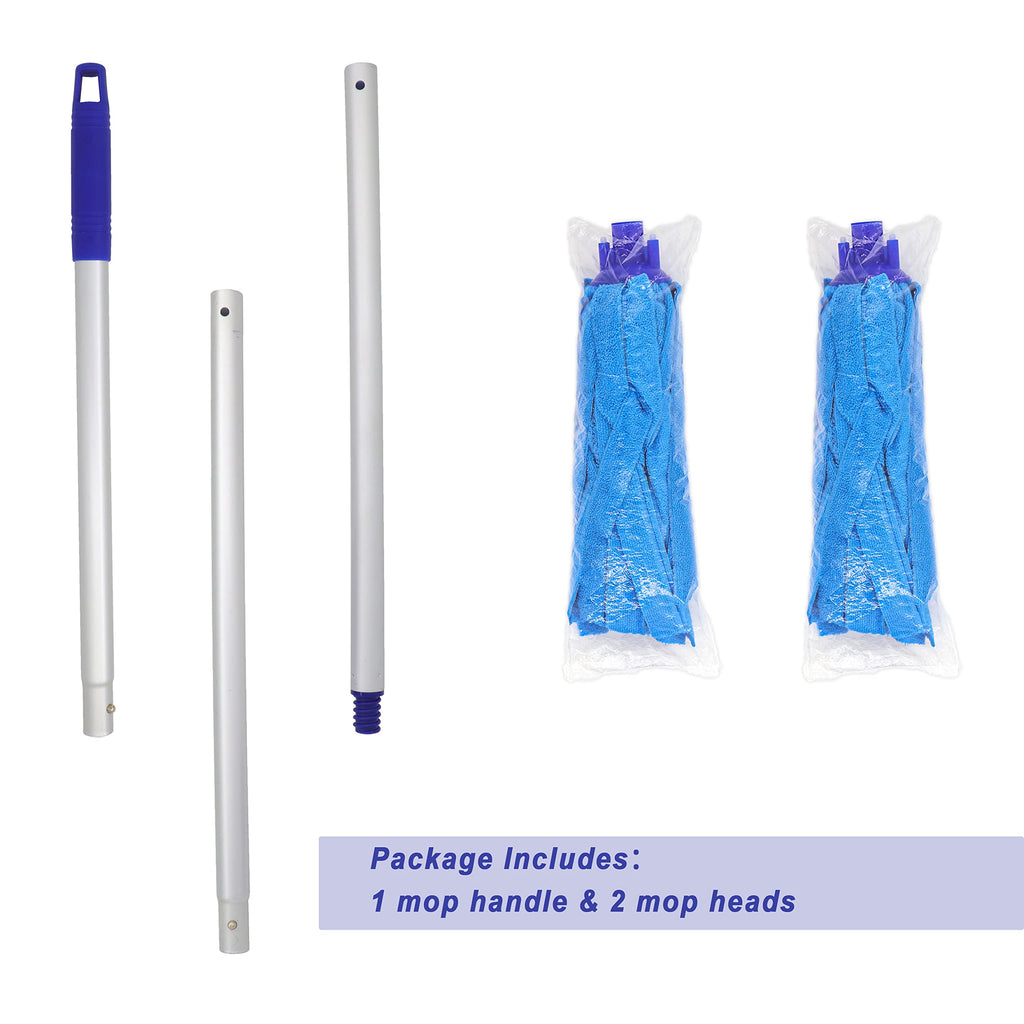EaseYourDay Mop, One Pole with Two Blue Microfiber Cloth Heads (1 Handle & 2 Mop Heads)