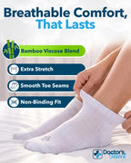 Doctor's Select Viscose Bamboo Ankle Diabetic Socks for Women and Men - 6 Pairs | Quarter Diabetic Socks for Women Size 9-11 | Viscose Bamboo Socks Woman | Edema Socks | White