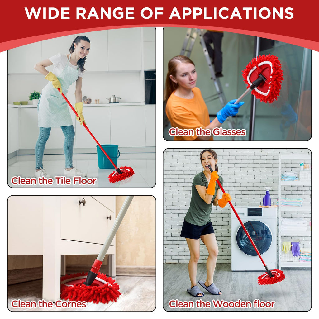 Baderke 6 Pack Chenille Mop Heads Replacements Compatible with 1 Tank System Chenille Duster Replacement Heads Microfiber Spin Mop Refill Pads Reusable Dust Refills for Floor Cleaning (Red)
