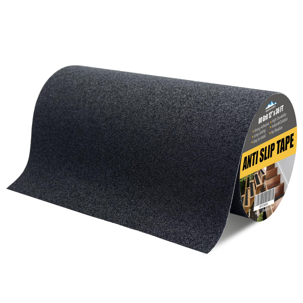 Amazing Works Grip Tape - Heavy Duty Anti Slip Tape, Grip Tape Grit Non Slip for Stairs Outdoor/Indoor, Waterproof High Traction Stairs Non Skid Tape, Durable Triple Layer Adhesive (12 Inch x 36 Feet)