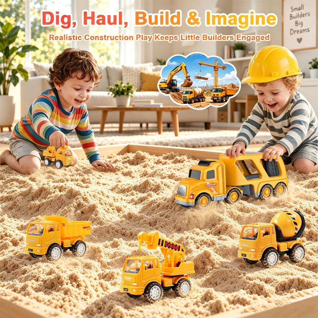 Construction Truck Toys for Toddler 3-5: 5-in-1 Vehicles with Sound Lights