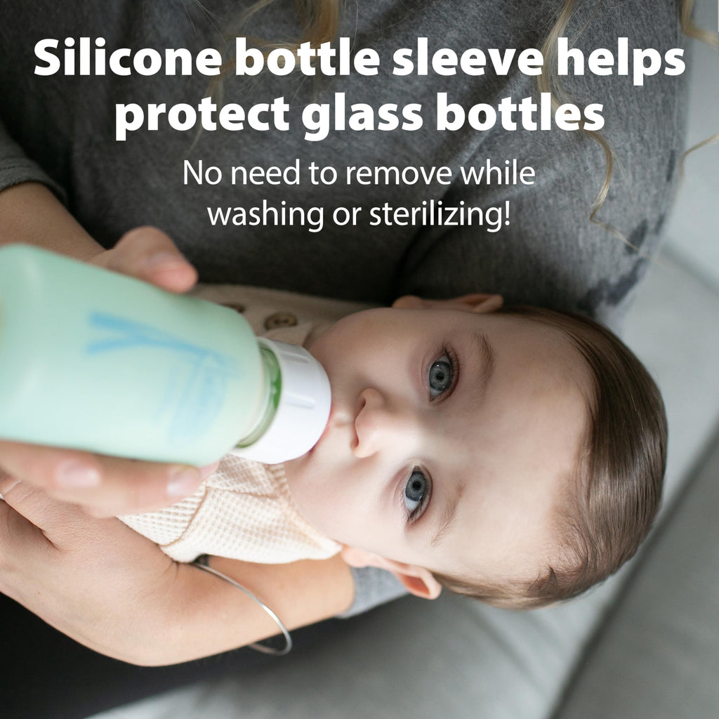 Dr. Brown's Anti-Colic Options+ Narrow Glass Baby Bottle, 4 oz/120 mL, with Level 1 Slow Flow Nipple, BPA-Free, 0m+, 4 Pack