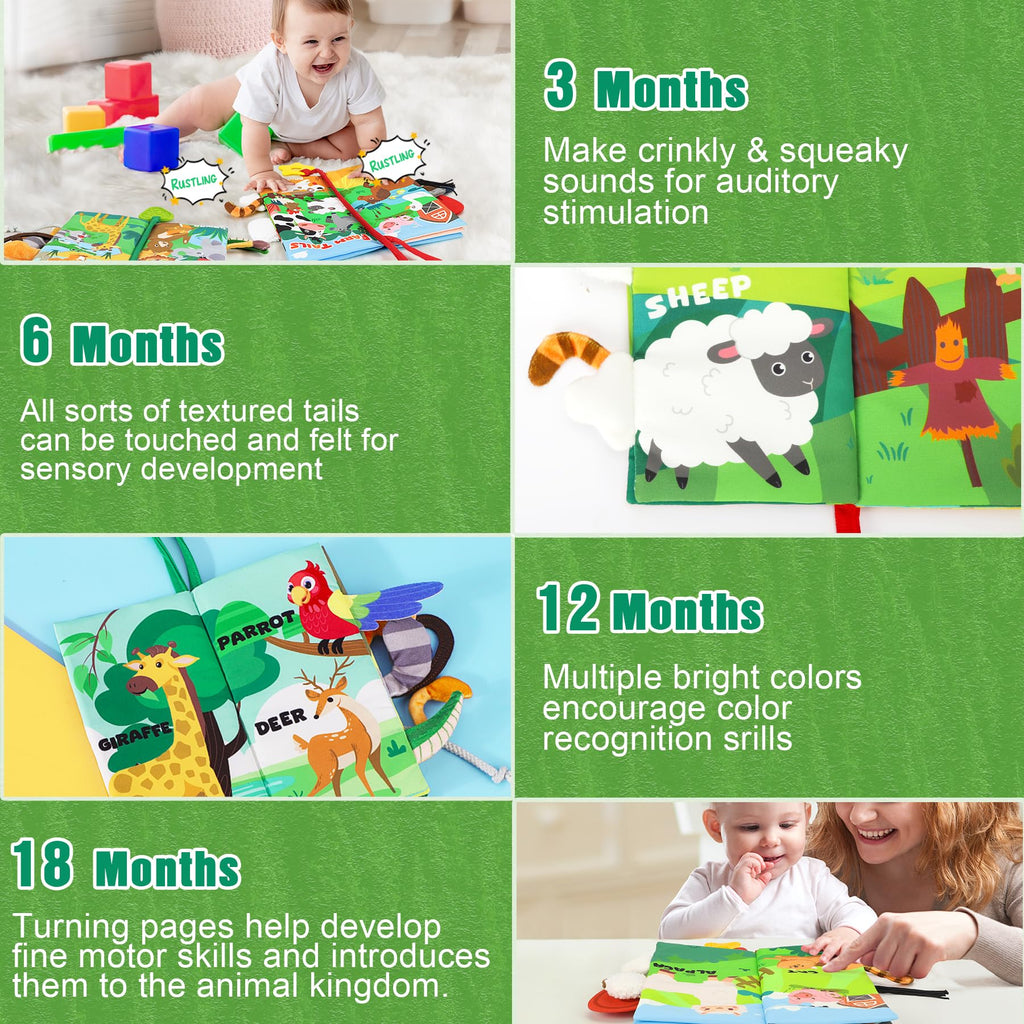 BBWOO Soft Baby Book - Baby Toy - Newborn Boys Girls Shower Gift - Tummy Time Toy for Infant 0-6 6-12 Months - Touch and Feel Sensory Crinkle Book with Teether for Toddler