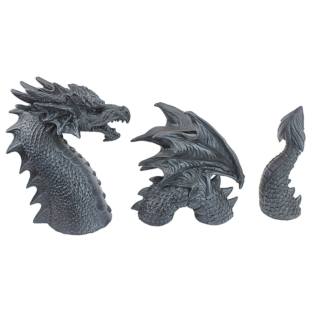 Design Toscano The Dragon of Falkenberg Castle Moat Lawn Garden Statue, 28 Inch Long, 14 Inch Tall, Cast Stone Resin, Gray Stone Finish