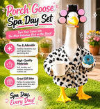 shpipa Goose Porch Outfit, 23-Inch Goose Statue, Leopard Print Bathrobe for Patio Home Decor, Comes with Curler, Waist Belt, Donut & Coffee Cup