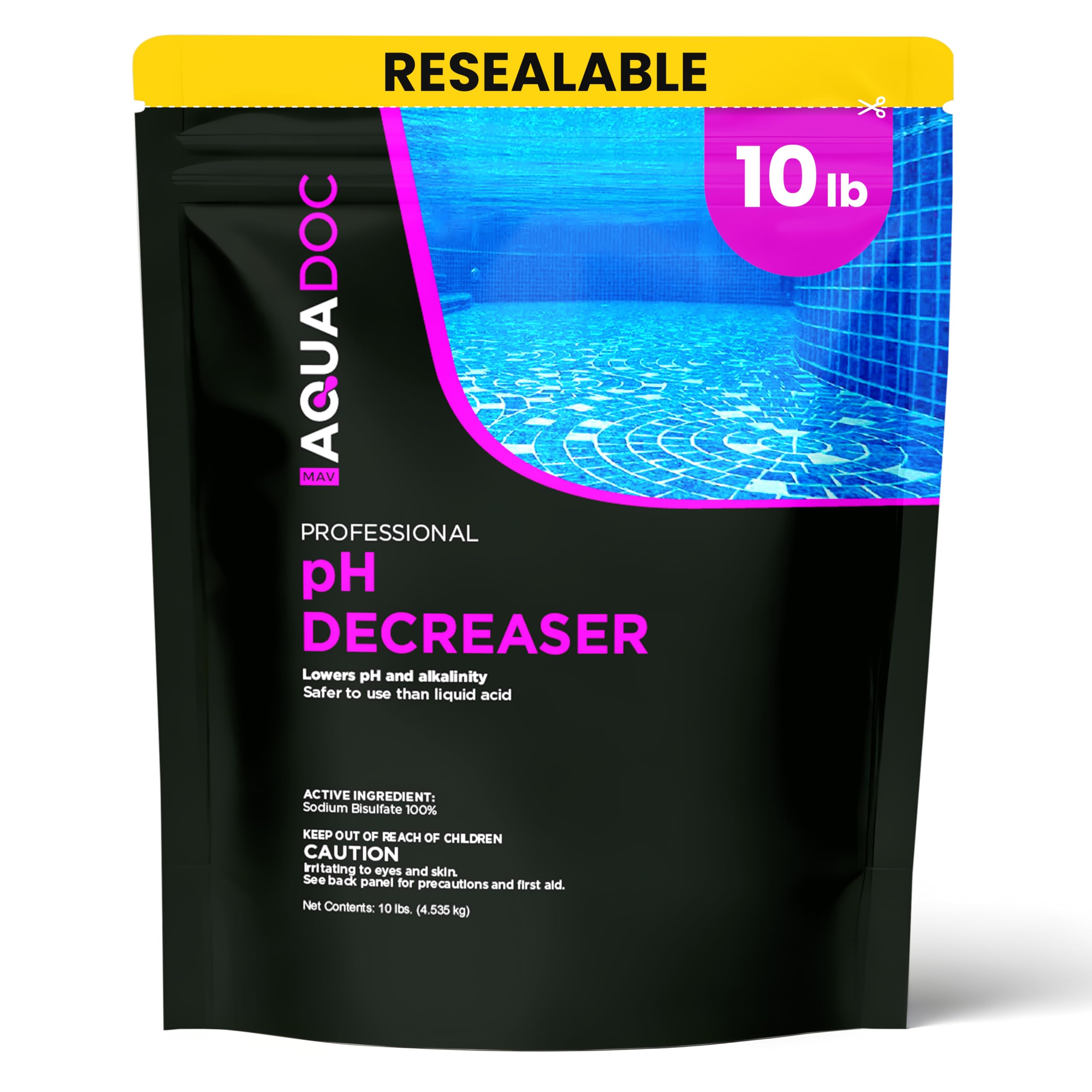 MAV AquaDoc pH Down for Pools - 10lb - Sodium Bisulfate pH Decreaser for Pool & Alkalinity Decreaser - Easy Dissolving Dry Acid Pool Chemicals Made in the USA