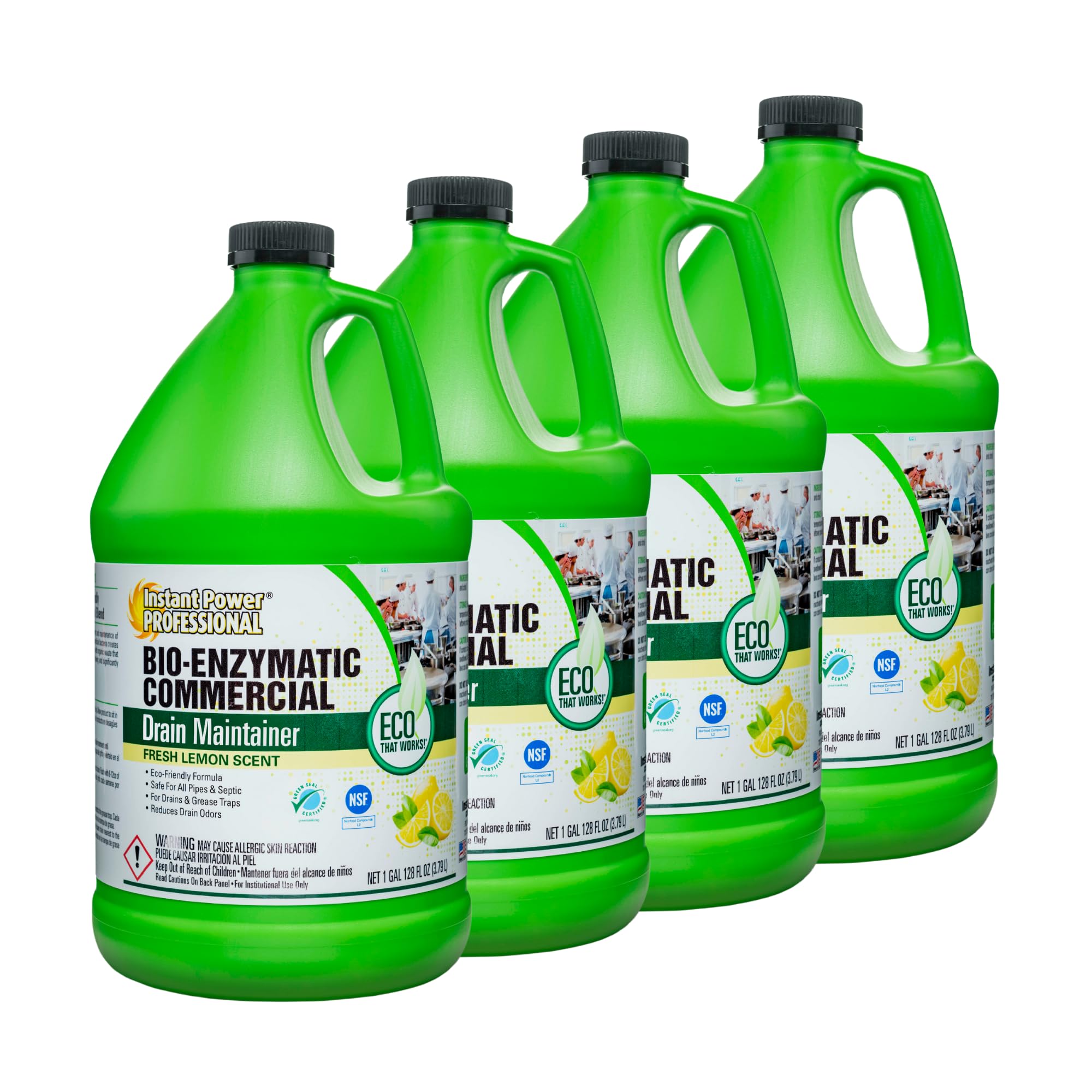 Instant Power Professional Bio-Enzymatic Commercial Drain Maintainer, Drainage Clog Remover, 1 Gallon, 4 Pack
