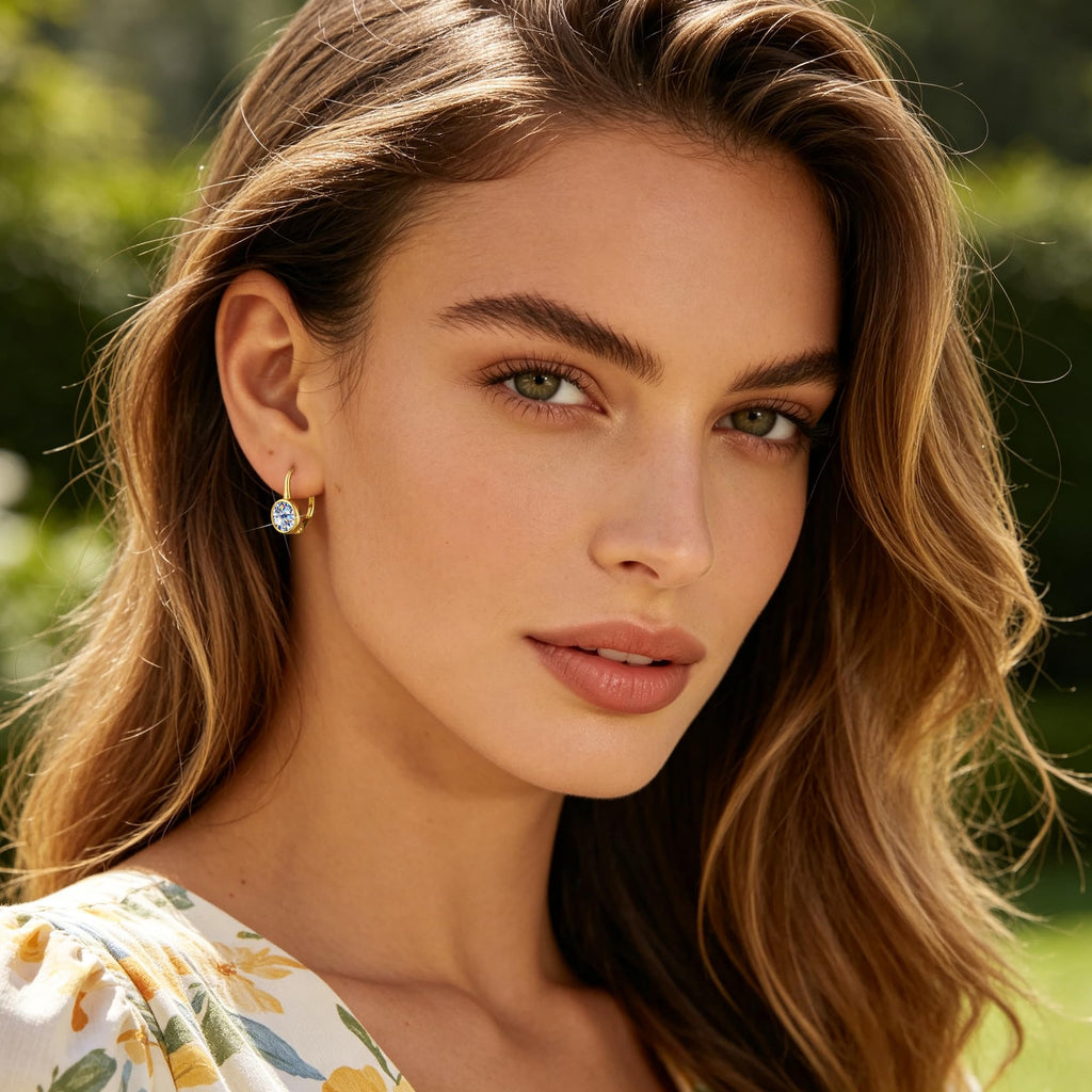 Moissanite Hoop Dangle Earrings for Women Gold Diamond Bezel Drop Earrings