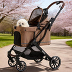 Kicari All-Terrain Dog Stroller for Small to Medium Dogs, Pet Stroller for Dogs & Cats Outdoor Walks, One-Hand Easy Fold, Double-Layer Anti-UV & Waterproof Canopy & Breathable Mesh, Mocha Brown