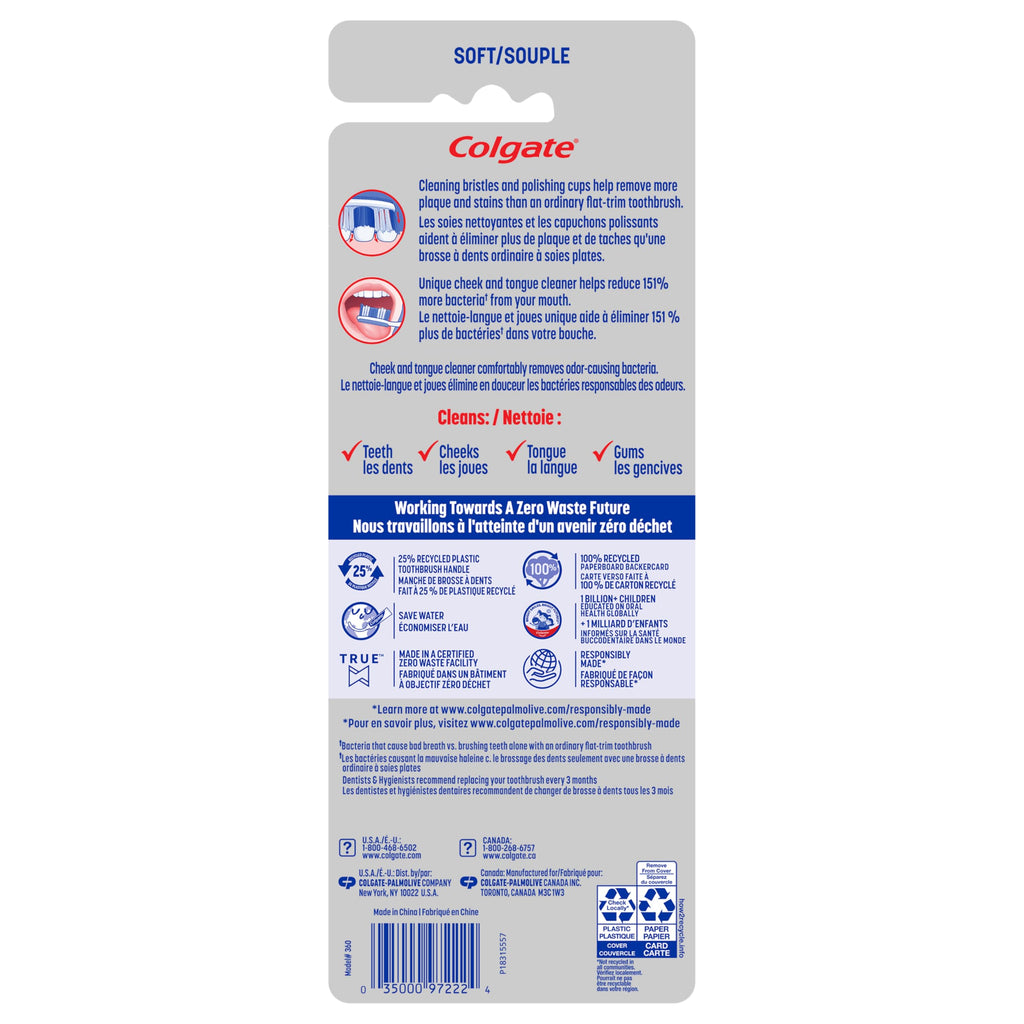 Colgate 360 Deep Clean Soft Toothbrush for 4 in 1 Bacterial Removal, Features Floss Tip Bristles and Tongue Cleaner, 4 Count