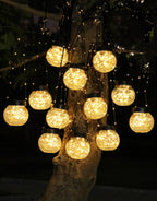 PARTPHONER Solar Lights Outdoor Waterproof 24-Pack, Solar Powered Hanging Lantern Cracked Glass Hanging Globes for Yard Decor Christmas Decoration, Shepherd Hook, Garden Tree Table Ornaments, Warm