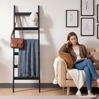 TEAKMAMA 6-Tier 5.4ft Blanket Ladder with Hooks Farmhouse Black
