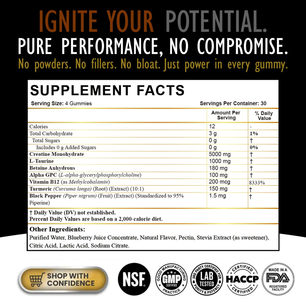 Creatine Monohydrate Gummies for Men & Women - Sugar Free & Vegan Advanced Formula W/L-Taurine + Vitamin B12 - for Muscle Strength, Muscles Builder, Recovery, Energy Boost, Pre-Workout Supplement