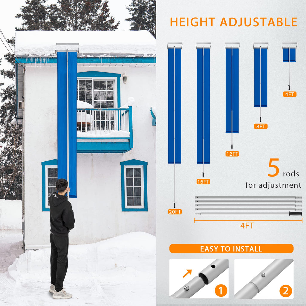 VIVOHOME 20.8ft Long Snow Roof Rake Removal Aluminium Tool with Wheels and Adjustable Extended Handle, Lightweight Shovel Scratch Free for Clear House Roof Vehicle Snow Wet Leaves