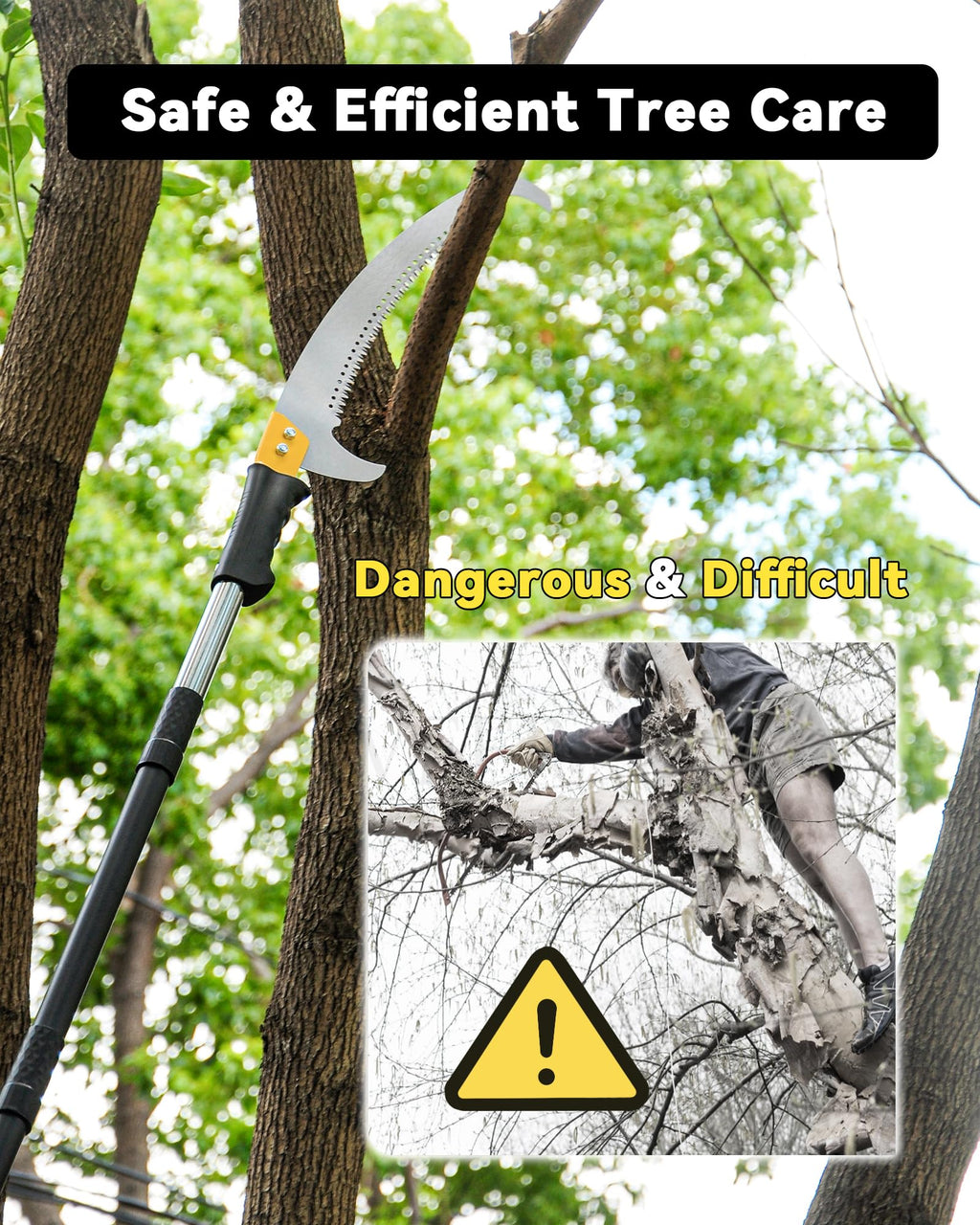 BlumeTrec 11FT Pole Saw with Adjustable Length for Tree Trimming Lightweight Manual Pruning Saw with Long Extension Branch Cutter