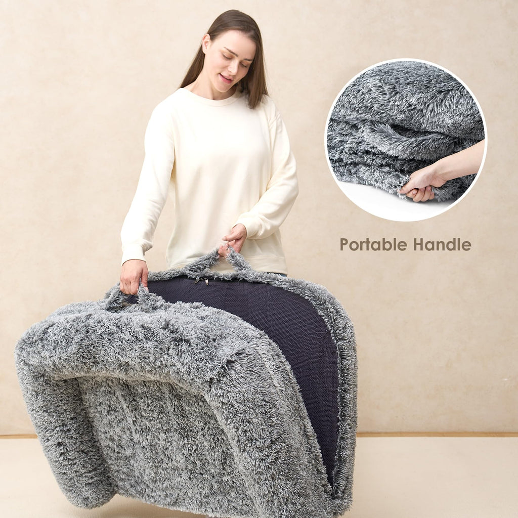 EHEYCIGA Foldable Human Dog Bed, 72"x44"x11" Orthopedic Memory Foam Human Sized Dog Bed, Waterproof Pet Bed for People, Faux Fur Pet Couch for Adult with Non-Slip Bottom, Grey