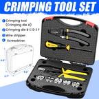 Vesmikit Crimping Tool Set 8PCS - Ratchet Wire Crimping Tool for Heat Shrink,Insulated Nylon,Non-Insulated,wire ferrules,Open Barrel Terminals,Solar Connectors - Crimper with 6 Interchangeable Die