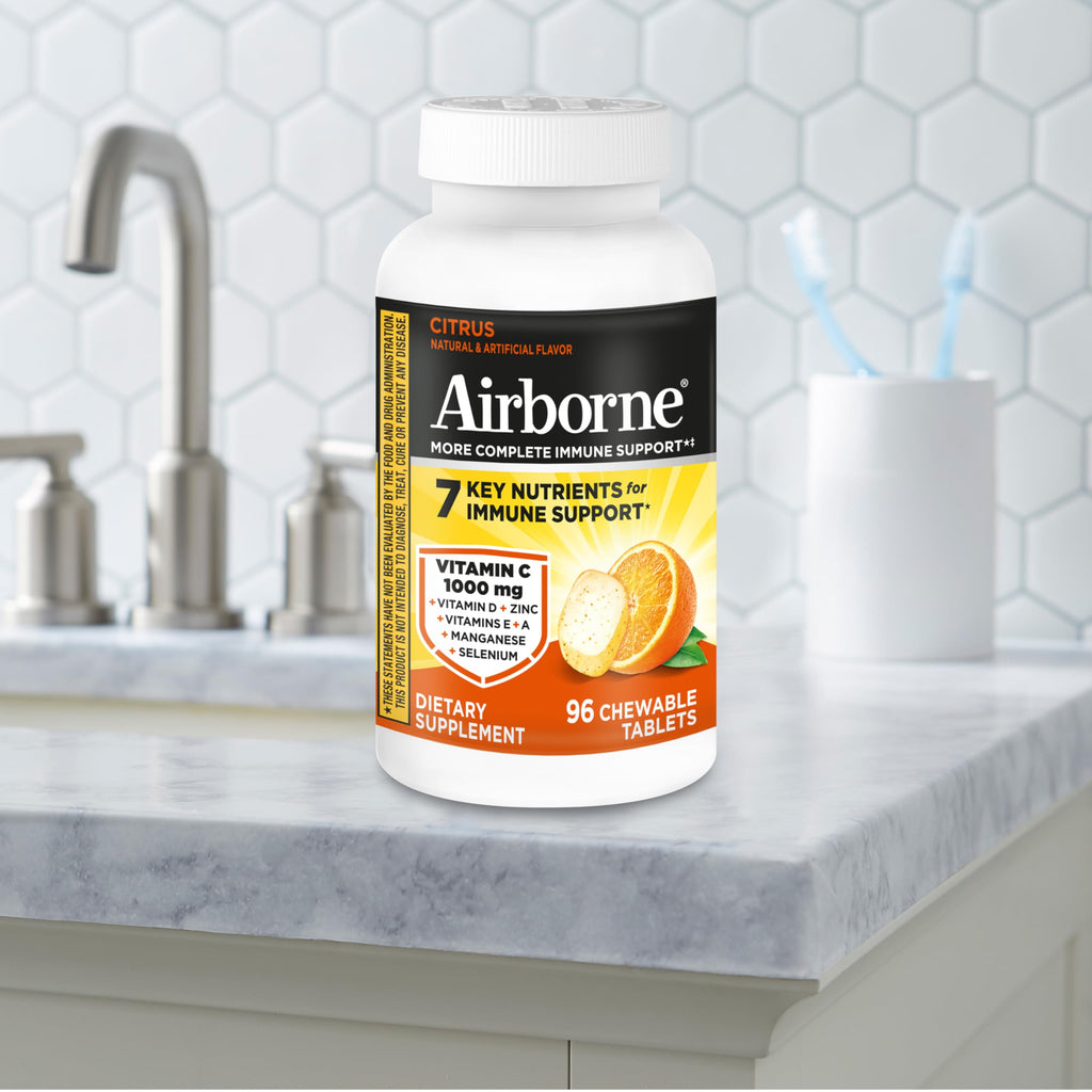 Airborne Vitamin C 1000mg (per Serving) - Citrus Chewable Tablets (96 Count in a Box) - Packaging May Vary