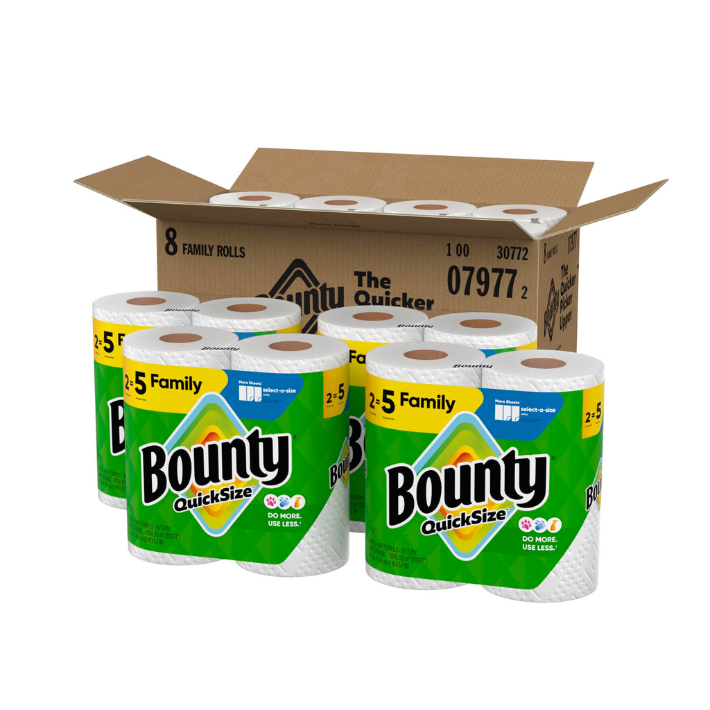 Bounty Quick Size Paper Towels, White, 8 Family Rolls