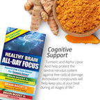 Applied Nutrition Healthy Brain All-Day Focus - 50 Tablets - Powerful 3-in-1 Brain Booster with Turmeric Extract - 25 Servings