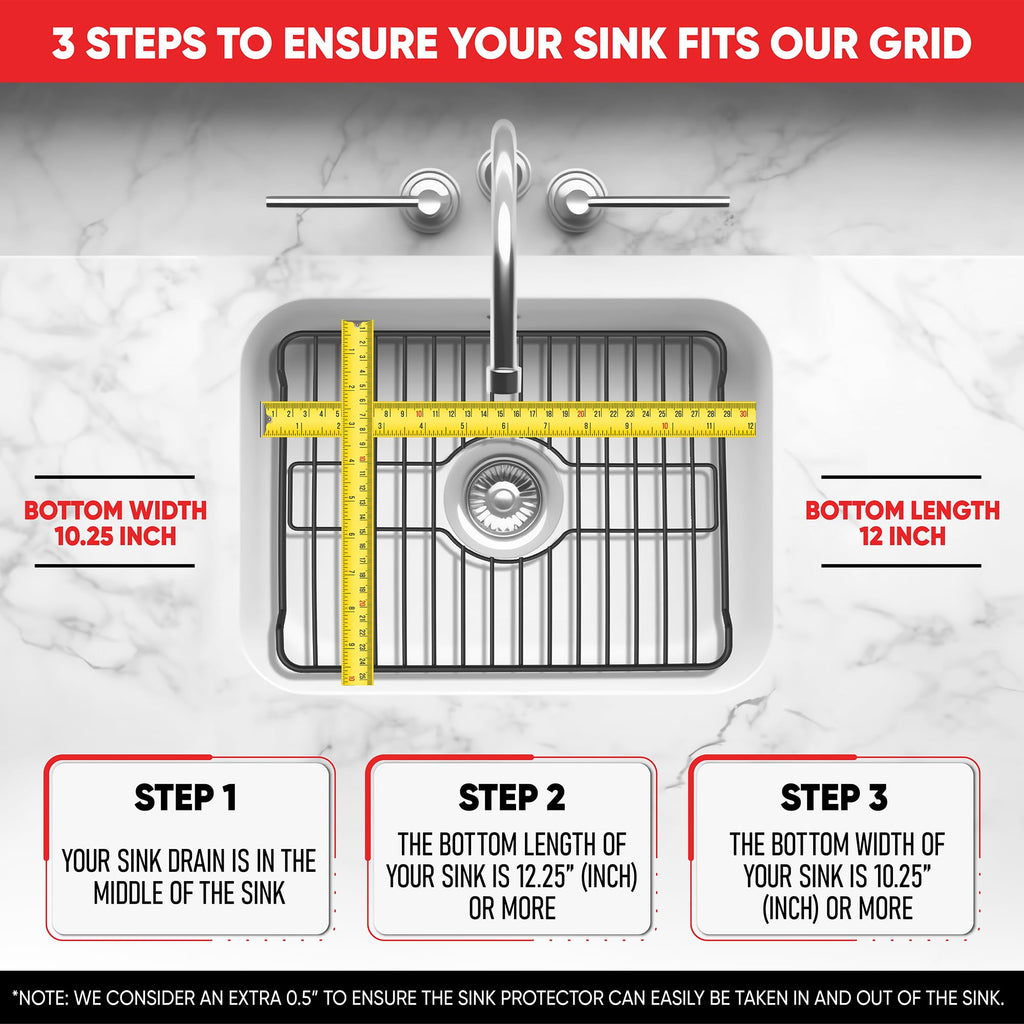 Better Houseware Sink Protectors for Kitchen Sink, Protective Metal Grid, 12x10.25x1 inches, Black Kitchen Sink Mat to Shield Sink Base from Scratches, Rust-Resistant Coating, S