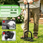 Adjustable Lawn Aerator Tool with Rebound Spring – 16 Sharp Metal Spikes Soil Aerator with Ergonomic T-Handle & Wide Foot Plate, Heavy Duty Yard Lawn Aerator for Garden Lawn Care