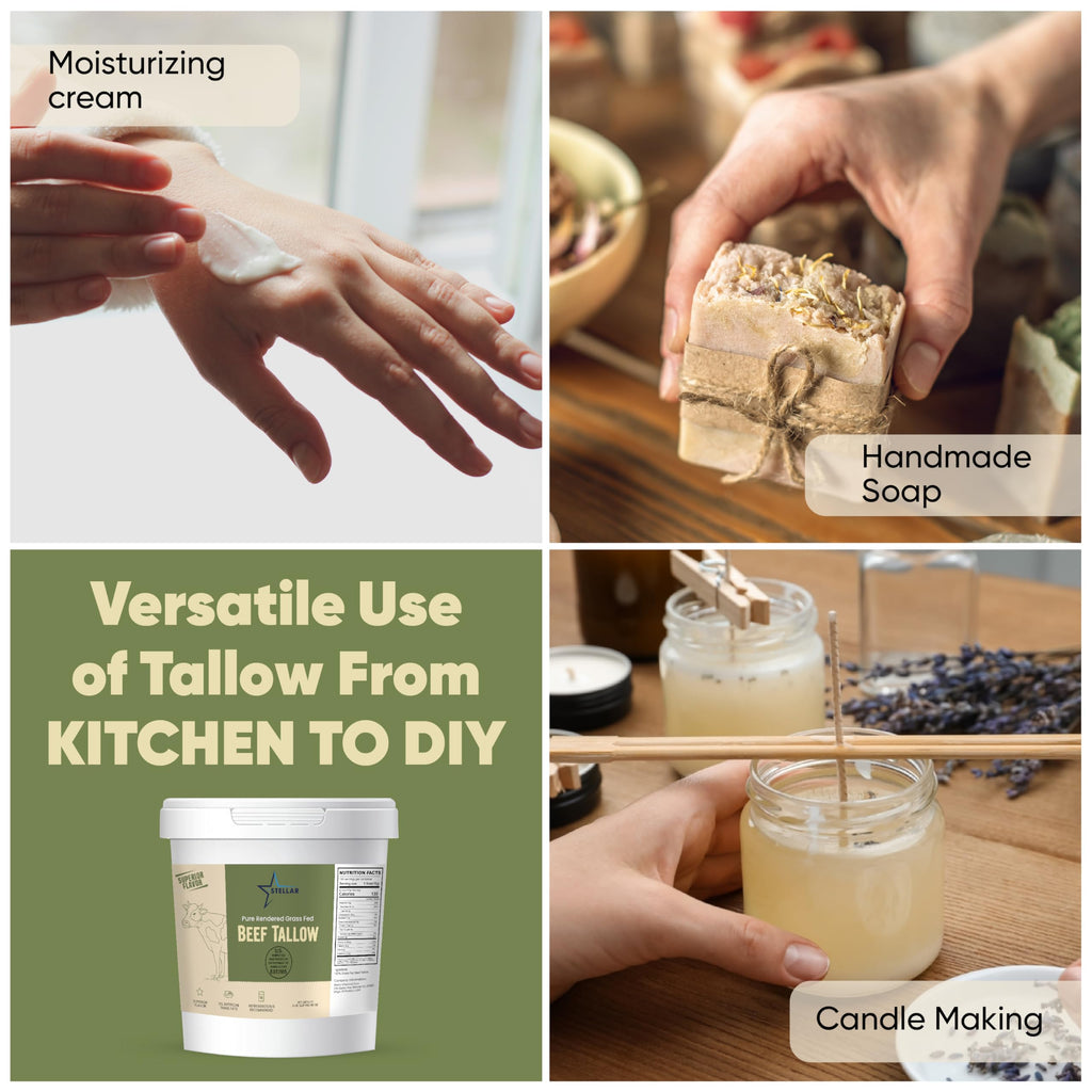 Stellar Beef Tallow 100% Grass-Fed & Finished - Good for Cooking, Baking and Frying - Food Grade (5 lb)