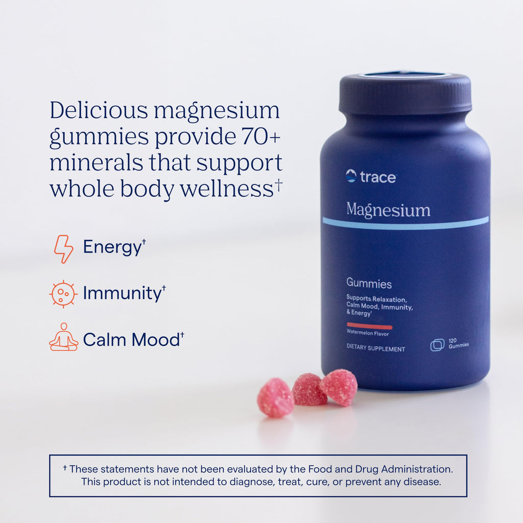 Trace Minerals Magnesium Gummies - Supports a Calm Mindset - Magnesium Chewables for Kids & Adults - Bone, Digestion, Heart Health & Immune Support - Watermelon Flavor - 120 Count (120 Servings)