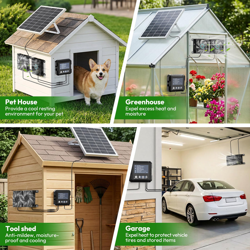 Solar Fan for Chicken Coop with 7500mAh Battery, 25W Solar Powered Fan